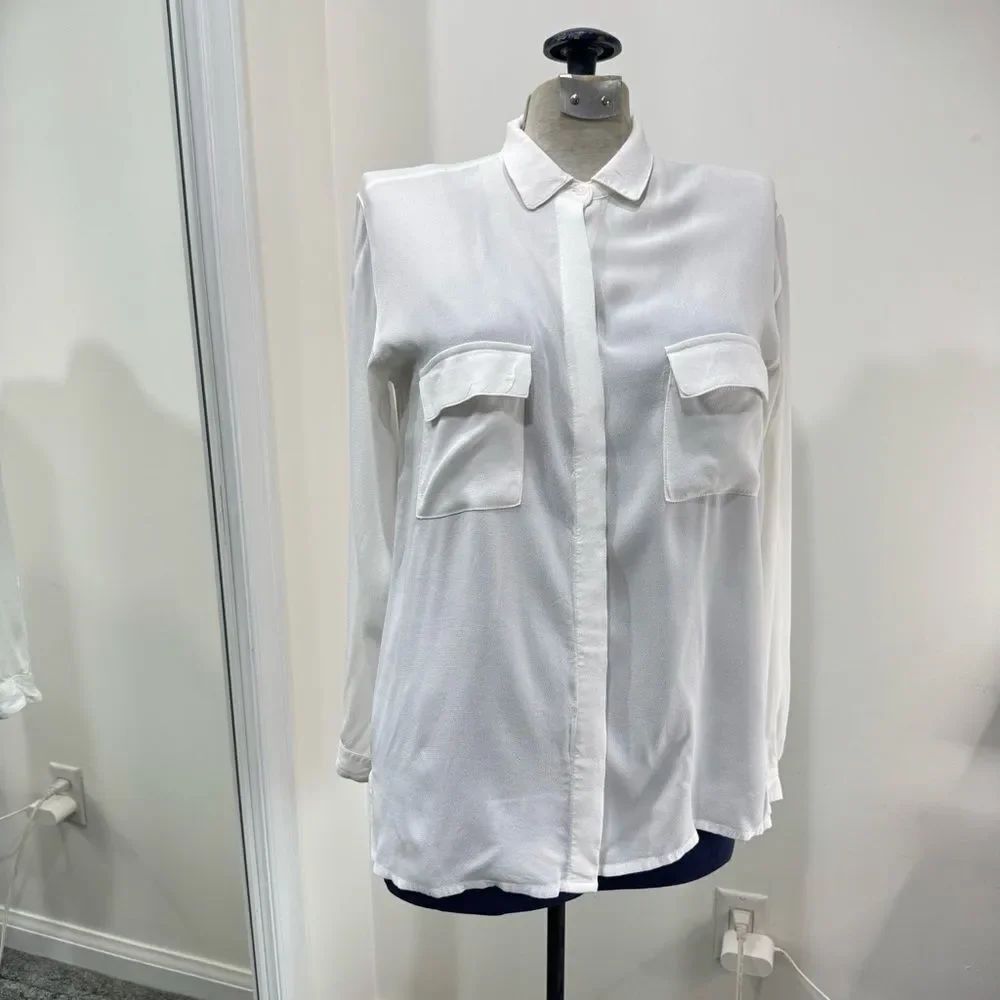 Women's White Button-Front Pocket Shirt - Zara S